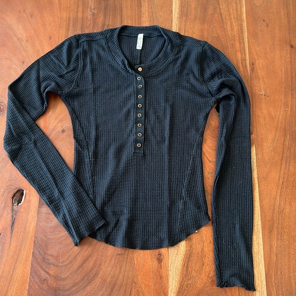 FP Movement Black Waffle Button Top - Picture 1 of 4